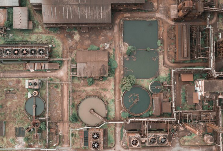 photo of A wastewater treatment plant from above (Photo Courtesy of Pixels).